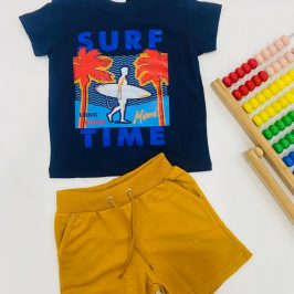 Conjunto niño Surf Time azul y mostaza